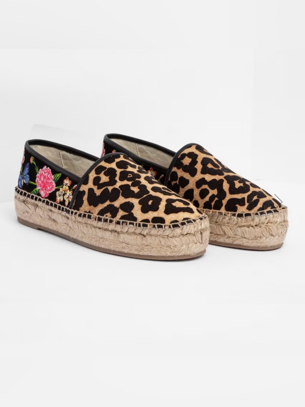 Johnny Was Garden Leopard Espadrille Slip On Platform Suede